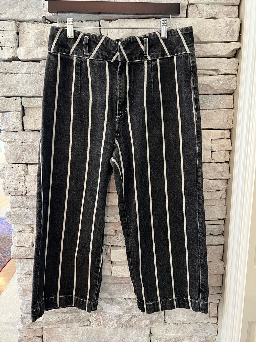 BDG Black High Waisted Cropped Jeans with White Vertical Stripes